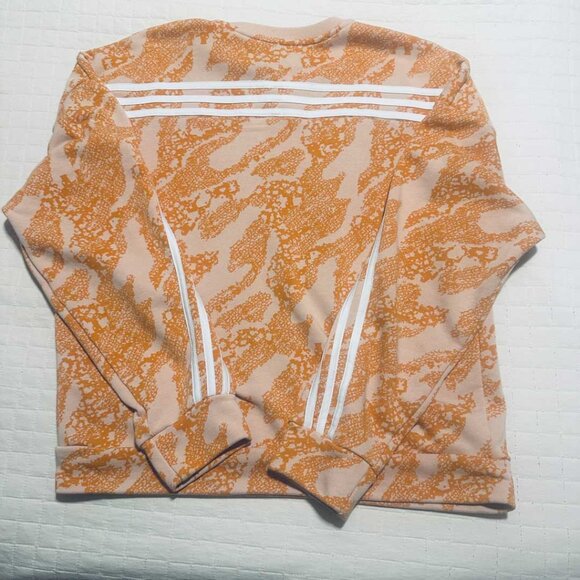 Adidas Cropped Sweatshirt Orange Abstract Print  3-Stripe - Primegreen - Size L - Picture 5 of 5